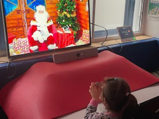 Little girl meets Santa