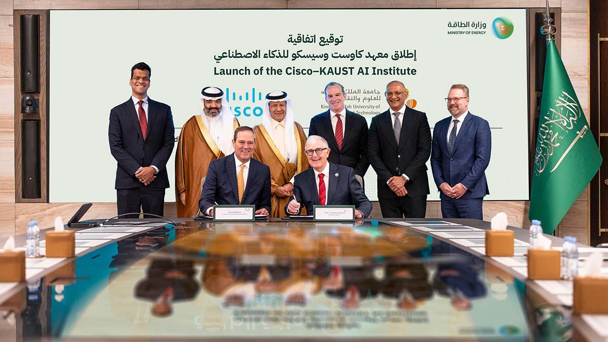 In the presence of His Royal Highness Prince Abdulaziz bin Salman bin Abdulaziz, Minister of Energy and Chairman of the King Abdullah University of Science and Technology (KAUST) Board of Trustees, Chuck Robbins, Chair & CEO of Cisco and Sir Edward Byrne AC, President of KAUST, launch the Cisco AI Institute at KAUST. With the attendance of H.E. Eng. Abdullah Amer Alswaha, Minister of Communications & Information Technology, Jeetu Patel, Cisco President and Chief Product Officer and Martin Lund, EVP Cisco Common Hardware Group.Under the patronage of His Royal Highness Prince Abdulaziz bin Salman bin Abdulaziz, Minister of Energy and Chairman of the King Abdullah University of Science and Technology (KAUST) Board of Trustees, Chuck Robbins, Chair & CEO of Cisco and Sir Edward Byrne AC, President of KAUST, launch the Cisco AI Institute at KAUST. With the attendance of H.E. Eng. Abdullah Amer Alswaha, Minister of Communications & Information Technology, Jeetu Patel, Cisco President and Chief Product Officer and Martin Lund, EVP Cisco Common Hardware Group.