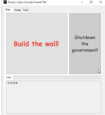 Sample screen from Trump cybersecurity firewall tool